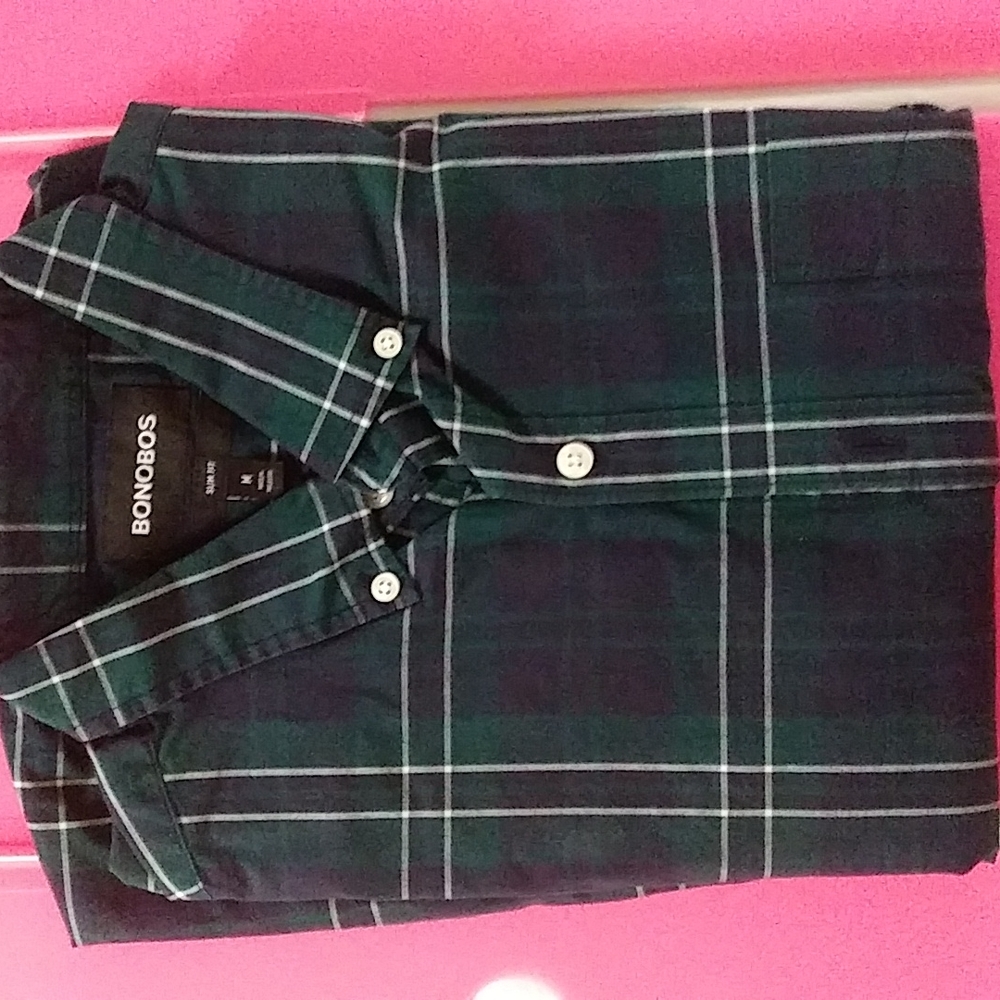 Bonobos button down shirt, blue/green, size M slim